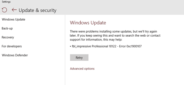 Solutions to fix Windows Update Error Code 0xc1900107