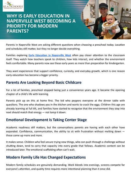 Why Early Education in Naperville West Matters to Modern Parents | PDF