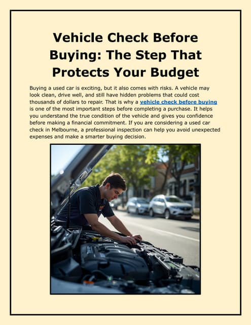 Vehicle Check Before Buying: The Step That Protects Your Budget