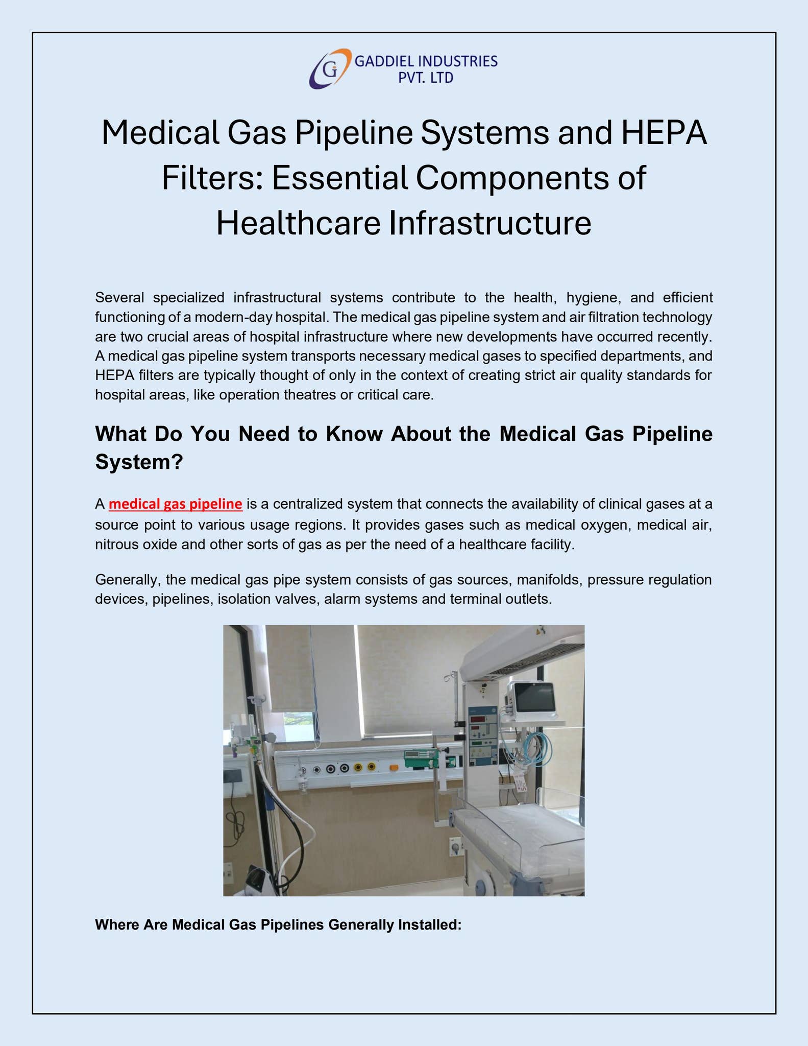 Medical Gas Pipeline Systems and HEPA Filters Essential Components of Healthcare Infrastructure by Gaddiel Industries - Issuu
